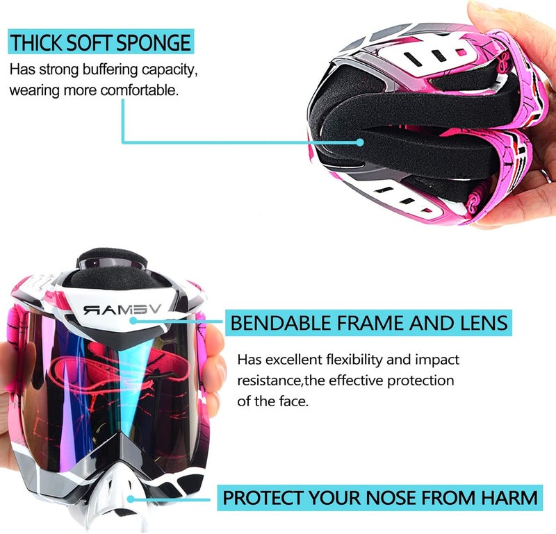 Ubelly Motorcycle Motocross Goggles ATV Racing Goggles Dirt Bike Tactical Riding Motorbike Goggle Glasses, Bendable Windproof Dustproof Scratch Resistant Protective Safety Glasses (Pink) - Image 4
